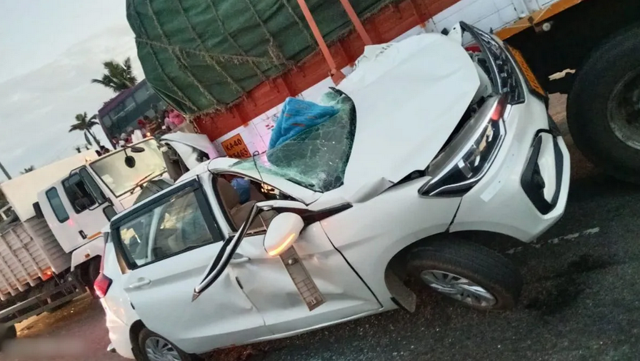 Car Crashes into Parked Truck on Highway