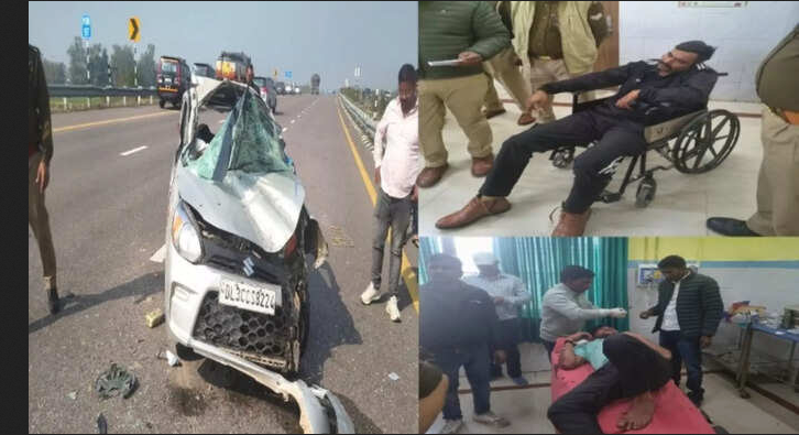 Alto Car Overturns on Purvanchal Expressway, Four Injured Including Two Ghaziabad SIs Bringing Rape Accused from Bihar