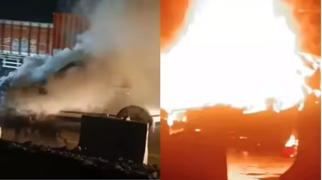 Luxury Car of MP Lumbaram Choudhary Catches Fire on Nashik-Mumbai Highway, All Occupants Escape Safely