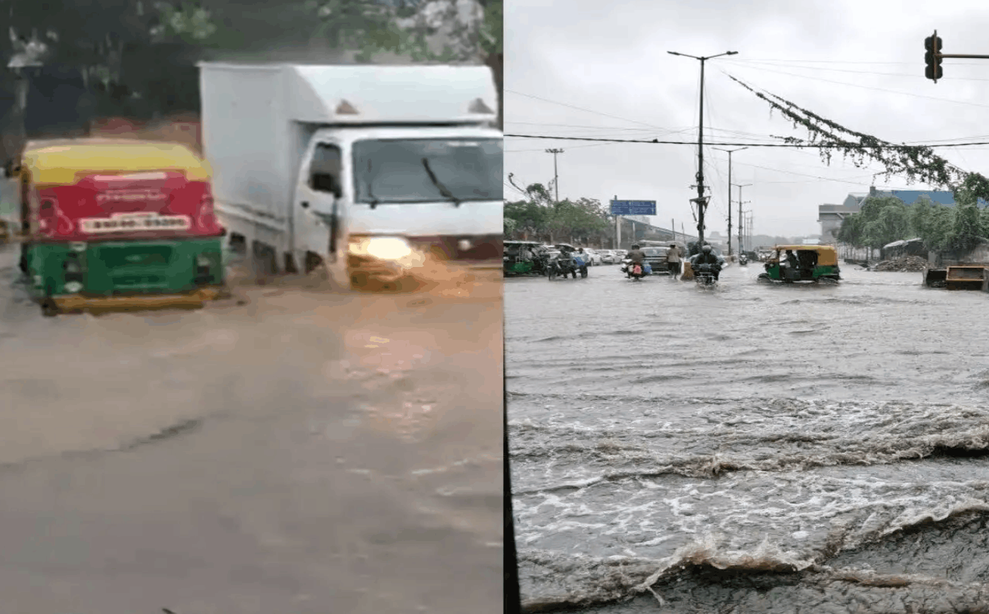 Heavy Rain Disrupts Delhi-NCR, 40-Minute Downpour Floods Gurugram Roads
