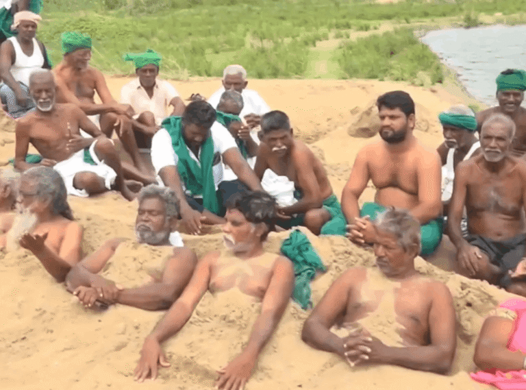 Tamil Nadu Farmers Bury Themselves in Sand, Demand Release of Cauvery Water