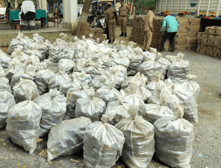 Liquor-Laden Truck Overturns in Sonbhadra, Hidden Consignment Found Beneath Rice Sacks