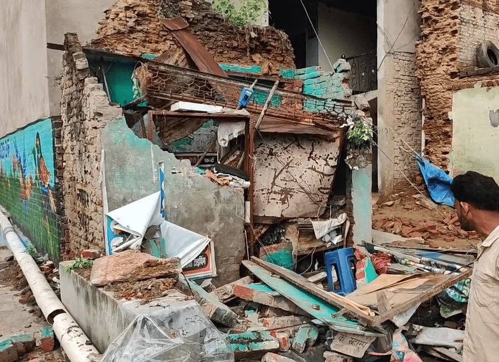 Photocopy Shop Collapses Amid Heavy Rain in Etah, Shopkeeper Seriously Injured